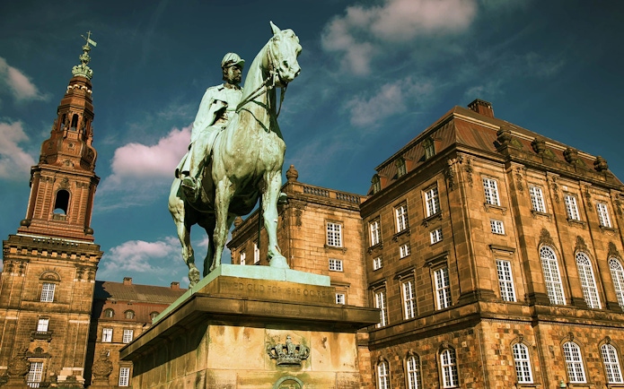 Equestrian statue at Christiansborg Palace, Copenhagen, for murder mystery tour.