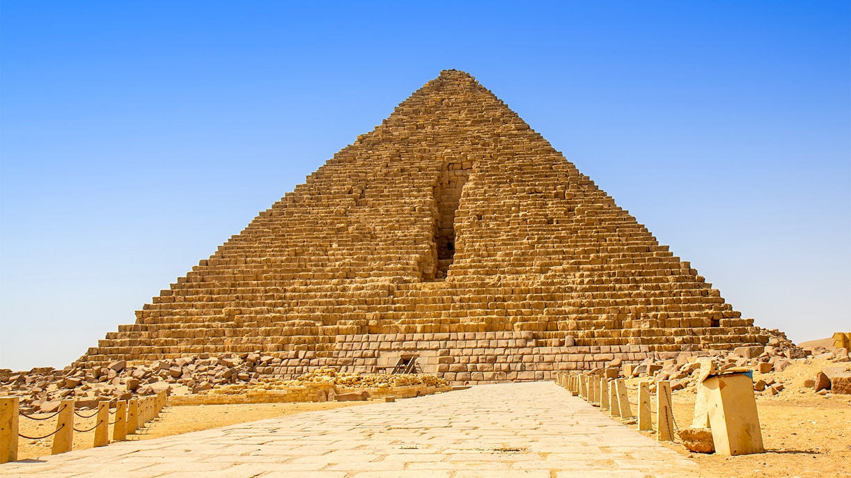 Pyramid of Giza with entrance, Egypt.