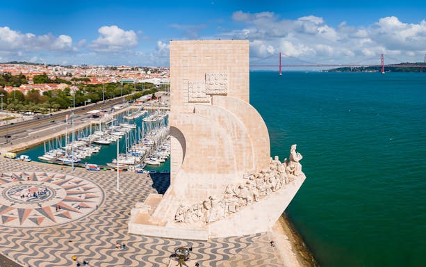 Padrão dos Descobrimentos monument in Lisbon with marina and Tagus River in view.