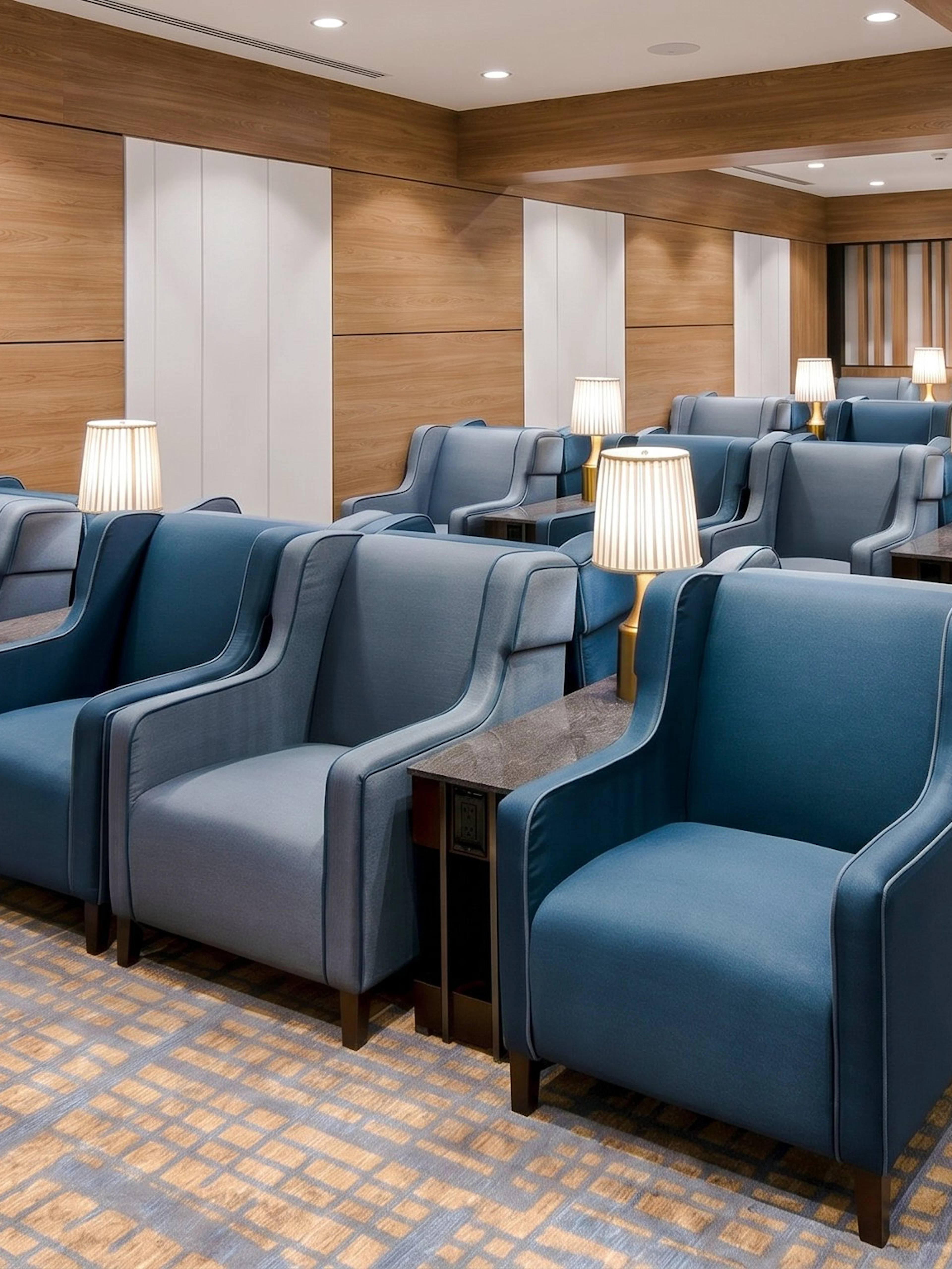 Seating area in Plaza Premium Lounge, Terminal 3, Toronto Pearson Airport.