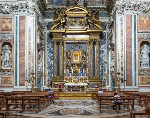 Borghese Chapel altar with ornate gold details inside Santa Maria Maggiore, Rome.