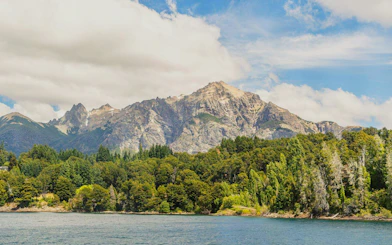 Panoramic view of Patagonia's mountains and forests from Victoria Island in Nahuel Huapi National Park.