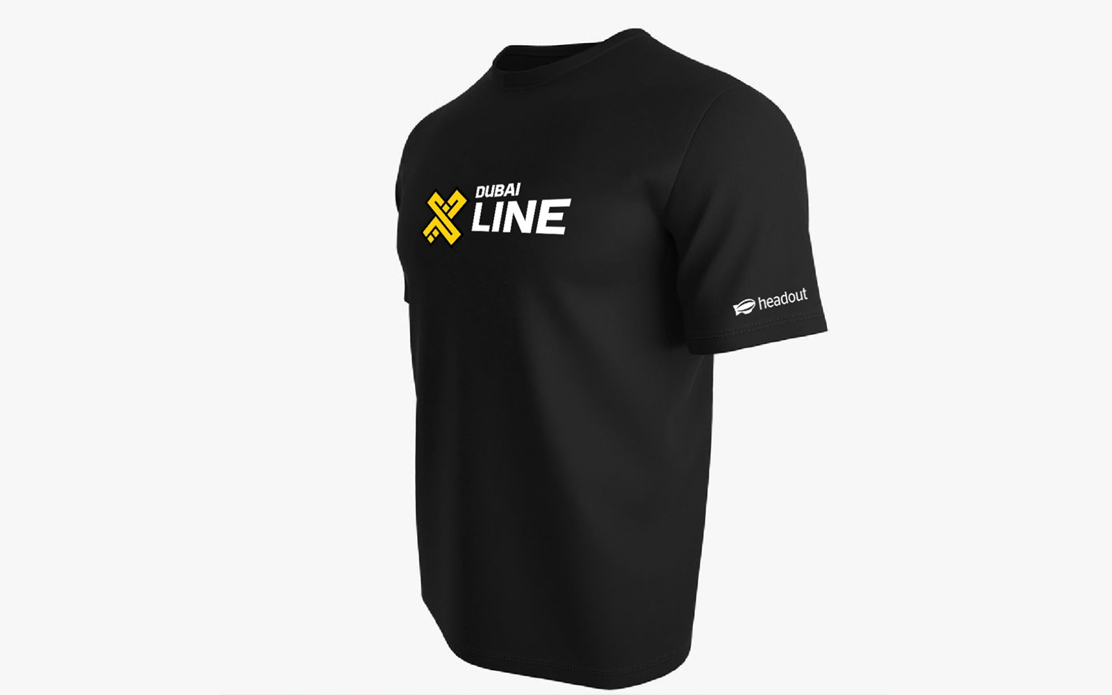 Black T-shirt with XLine Dubai Marina logo for zip line tour.