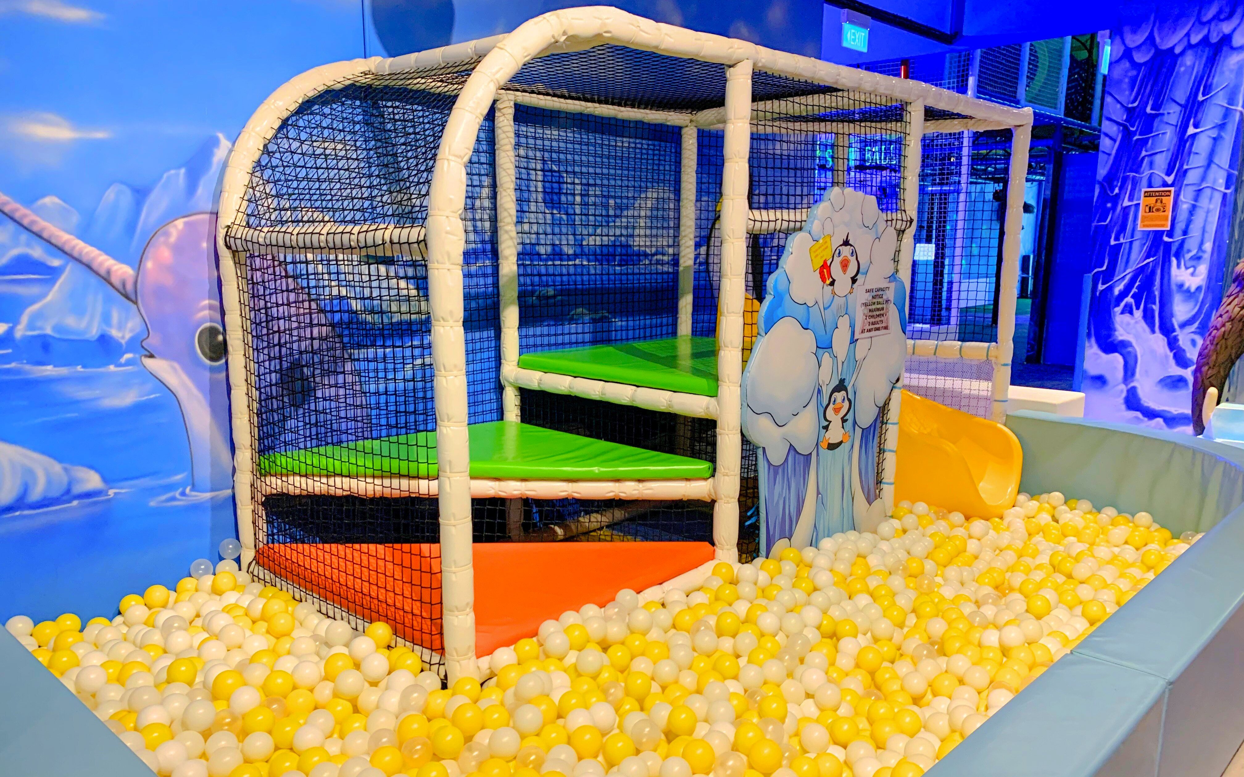 Indoor playground with ball pit and slides at Amazonia Singapore.