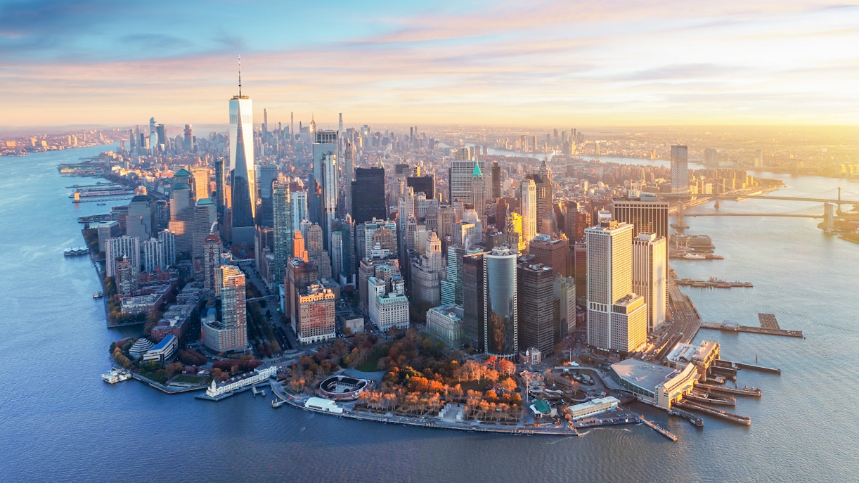 Aerial view of Manhattan skyline during a 20-minute helicopter tour, New York City.
