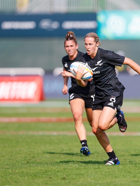 Rugby players in action at Emirates Dubai 7s tournament.
