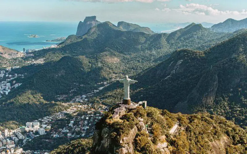Christ the Redeemer statue overlooking Rio de Janeiro from a helicopter tour.