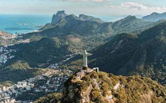 Christ the Redeemer statue overlooking Rio de Janeiro from a helicopter tour.