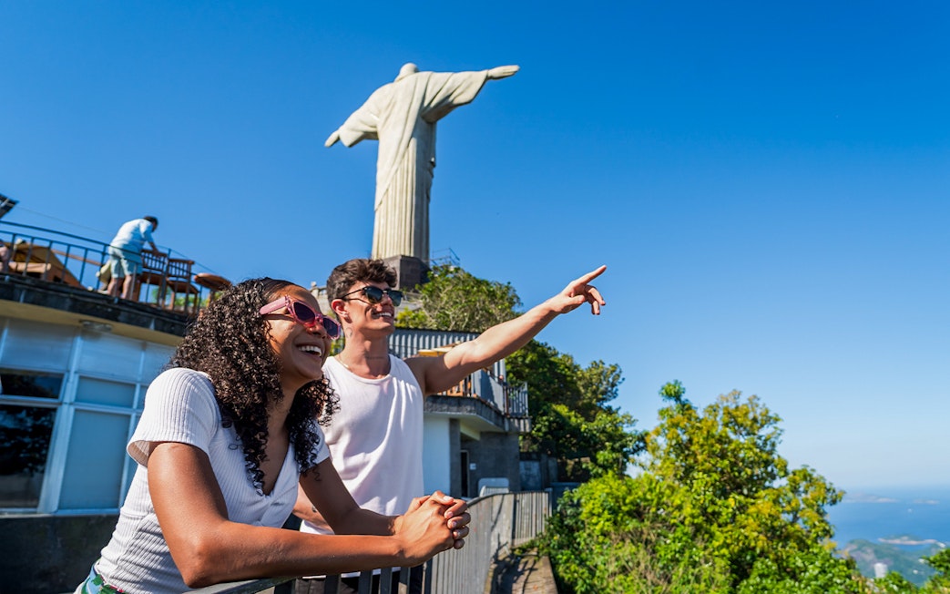 Tourists enjoying the view near Christ the Redeemer, Rio de Janeiro.