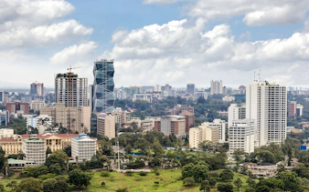 Nairobi cityscape with modern skyscrapers near Bomas of Kenya Cultural Experience.