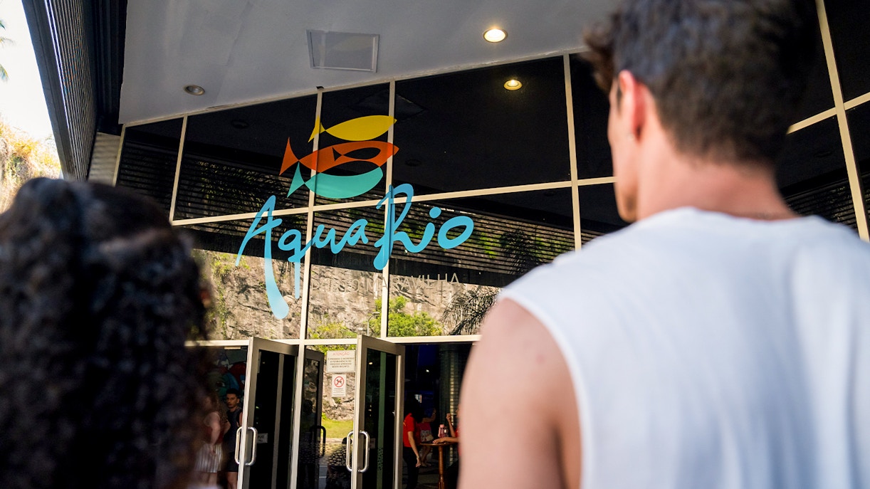 Tourists entering AquaRio museum in Rio de Janeiro.