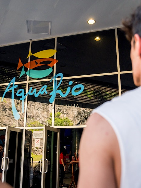 Tourists entering AquaRio museum in Rio de Janeiro.