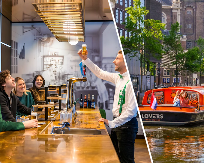 Combo: Heineken Experience Tickets with 2 Drinks & 1-Hour Amsterdam Canal Cruise