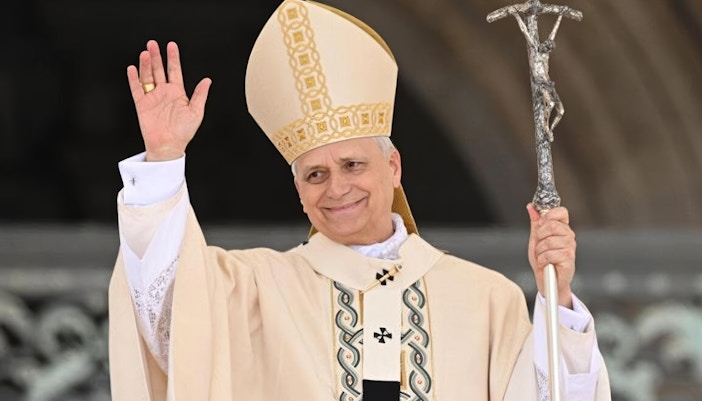 Pope Leo XIV addressing audience at Vatican City during Papal Audience Viewing Experience.