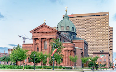 Cathedral Basilica of Saints Peter and Paul with green dome in Philadelphia.