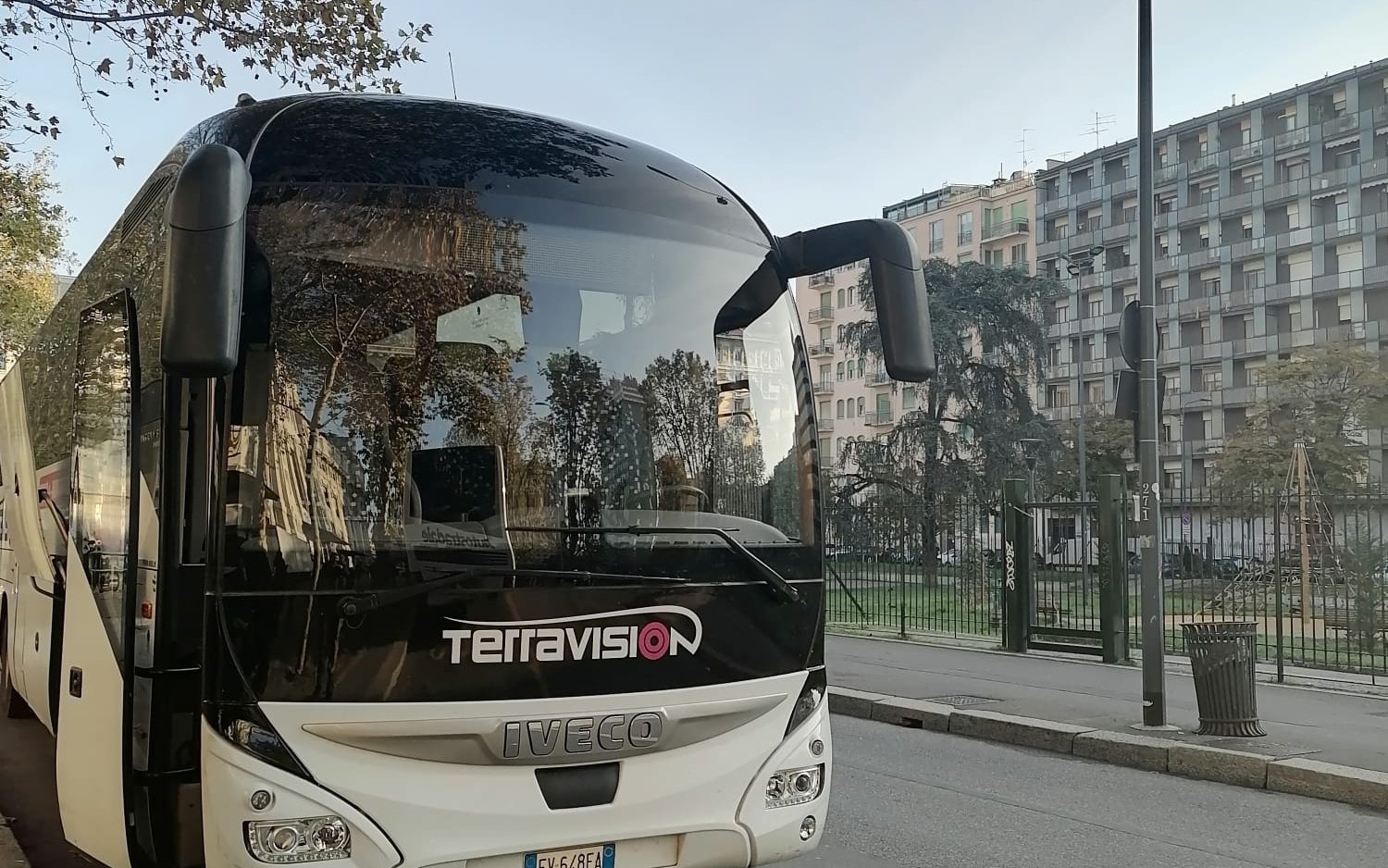 Terravision airport transfer bus parked in Istanbul street.