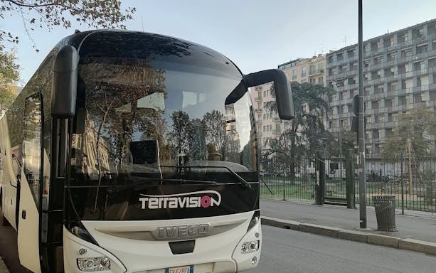 Terravision airport transfer bus parked in Istanbul street.