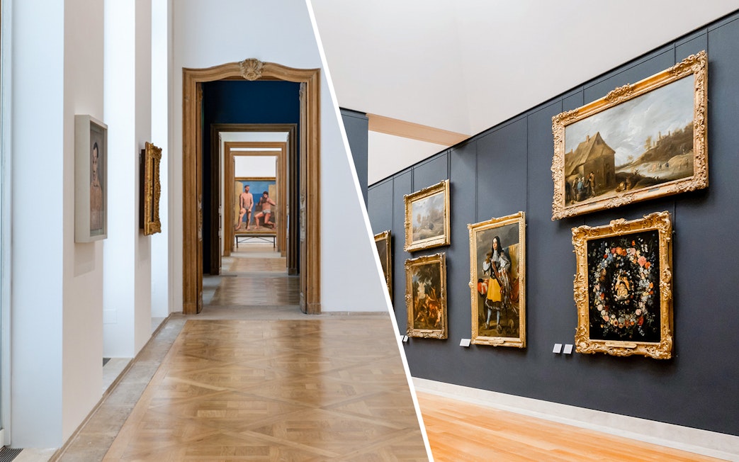 Interior view of Picasso Museum with framed paintings in a gallery setting.