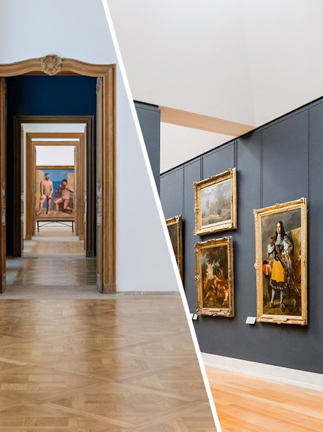 Interior view of Picasso Museum with framed paintings in a gallery setting.