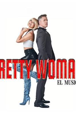 Pretty Woman El Musical poster with two performers back to back