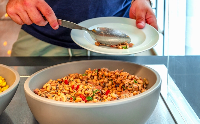 Traditional Portuguese bean salad being served on Fátima & Coimbra tour.