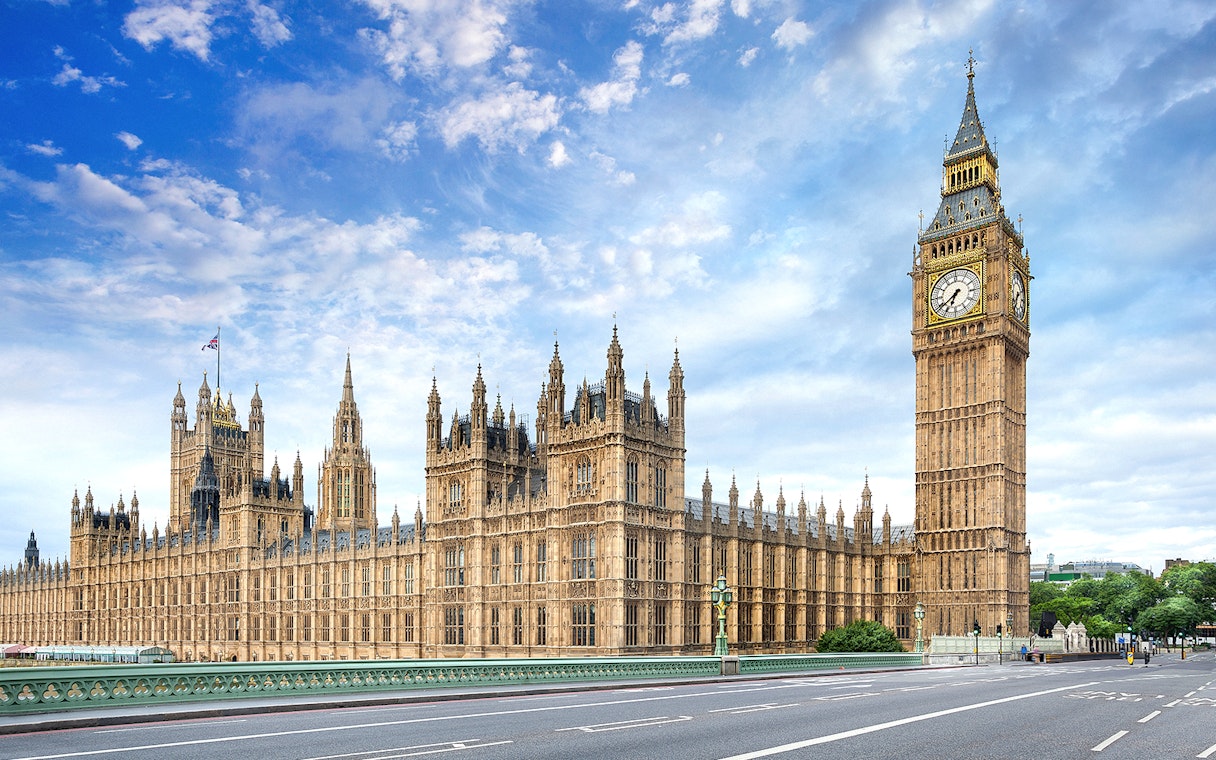 Houses of Parliament and Big Ben in London, view from Westminster Bridge.