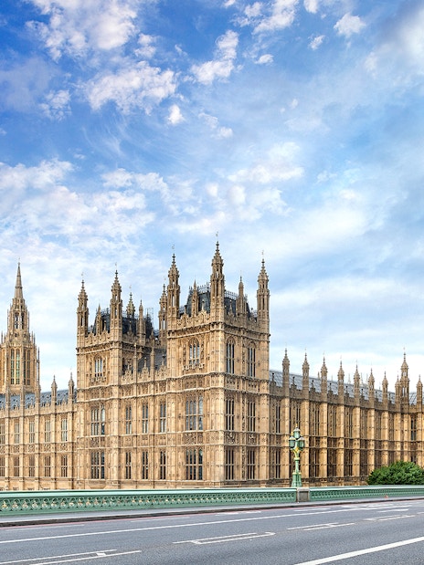 Houses of Parliament and Big Ben in London, view from Westminster Bridge.