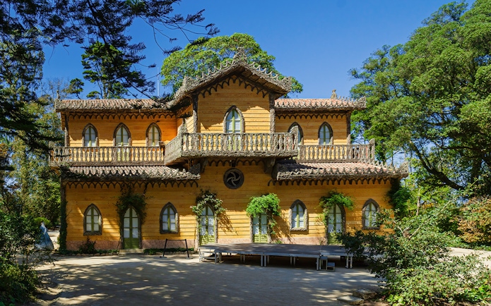 Chalet of the Countess of Edla surrounded by trees, Pena Palace, Sintra.