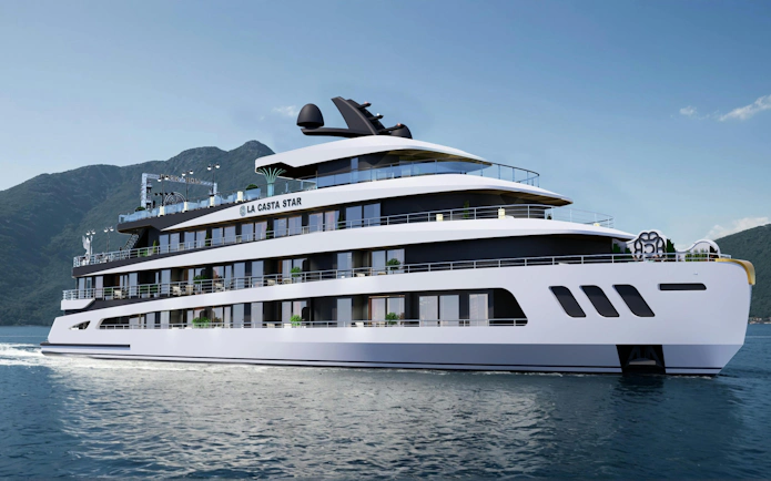 Luxury cruise ship La Casta Star sailing in Lan Ha Bay.