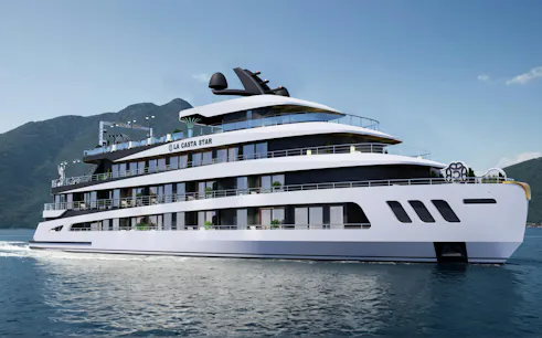 Luxury cruise ship La Casta Star sailing in Lan Ha Bay.