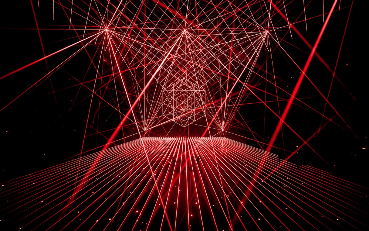 Red laser light installation at AMAZE Amsterdam Immersive Experience.