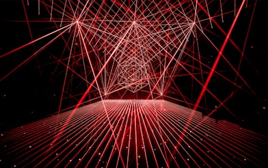 Red laser light installation at AMAZE Amsterdam Immersive Experience.