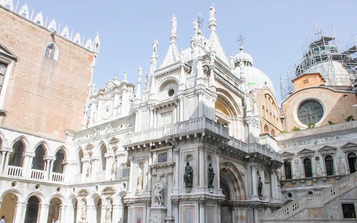 Doge's Palace courtyard with ornate architecture in Venice, Italy.