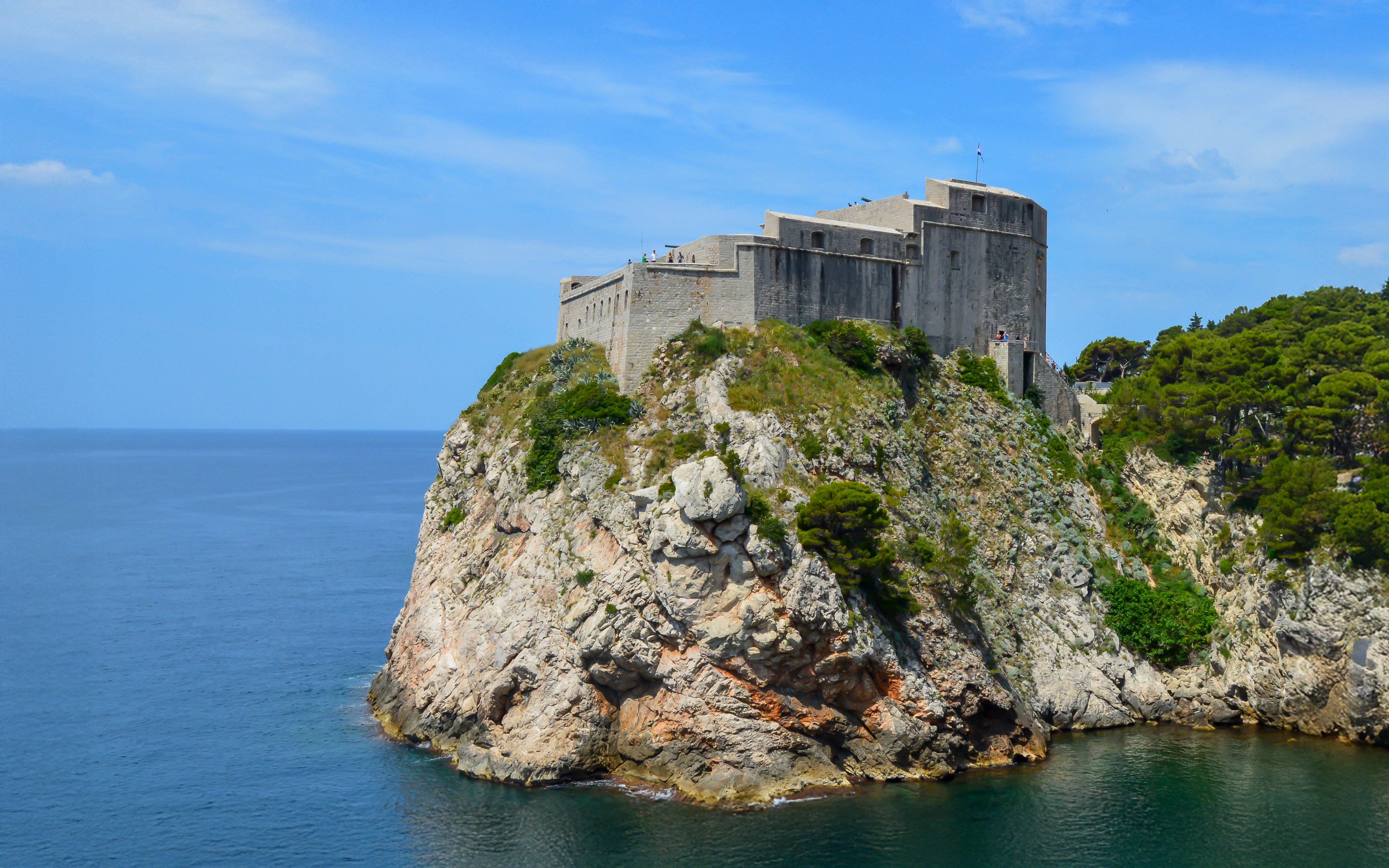 St. Lawrence Fortress perched on a rocky cliff overlooking the Adriatic Sea in Dubrovnik.