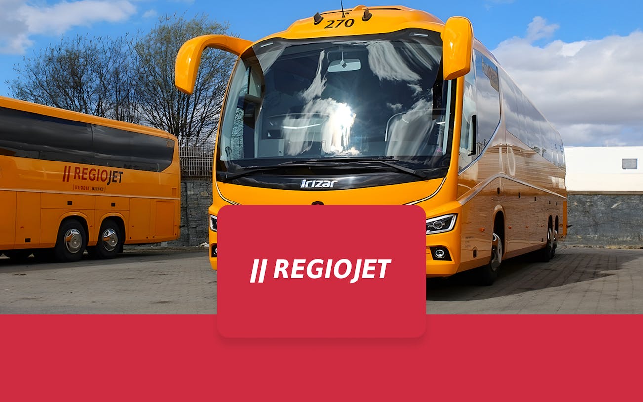 RegioJet bus for one-way tickets from Prague Airport to Prague City Center.