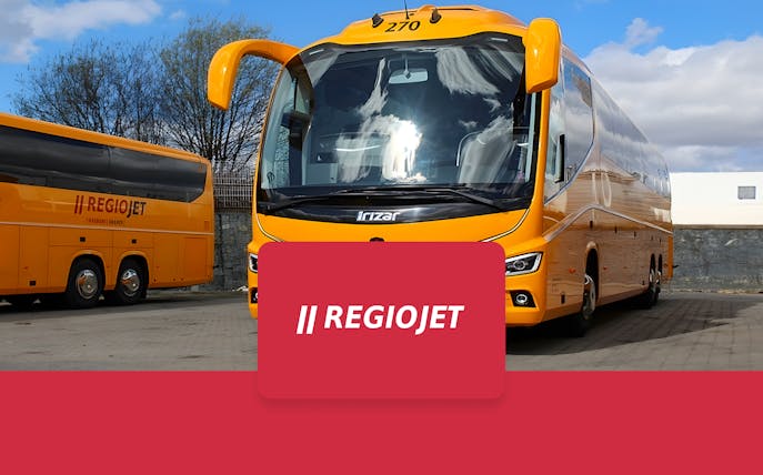 RegioJet bus for one-way tickets from Prague Airport to Prague City Center.