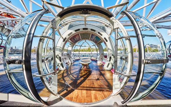 London Eye capsule interior with Thames River view.