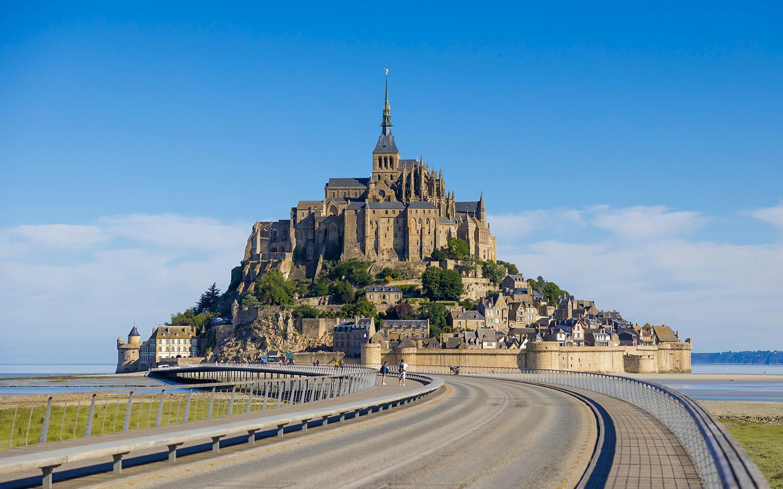Mont Saint Michel abbey and causeway in Normandy, France.