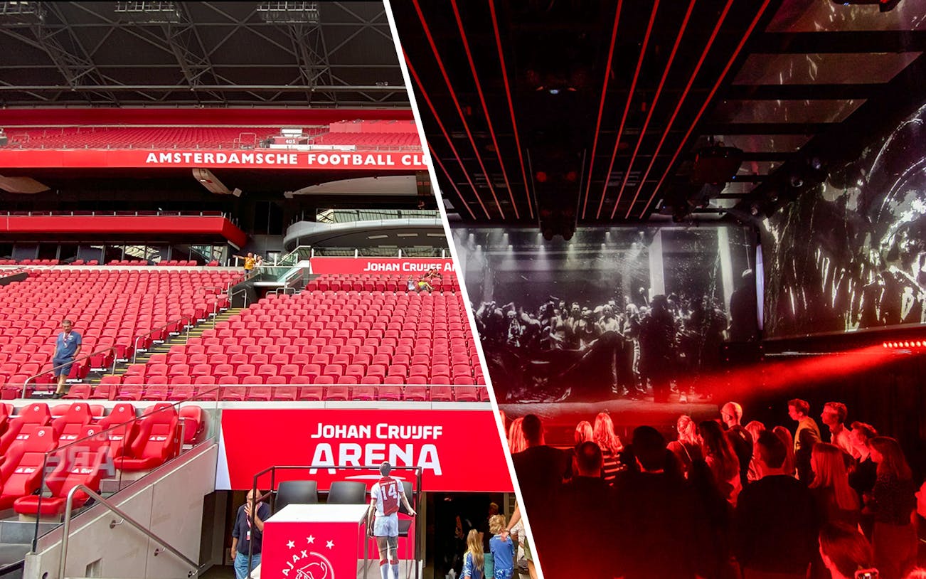 Johan Cruijff ArenA seating and Our House Museum electronic dance music exhibit.