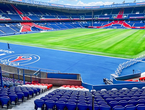 PSG Stadium seating and field view, Paris, France.