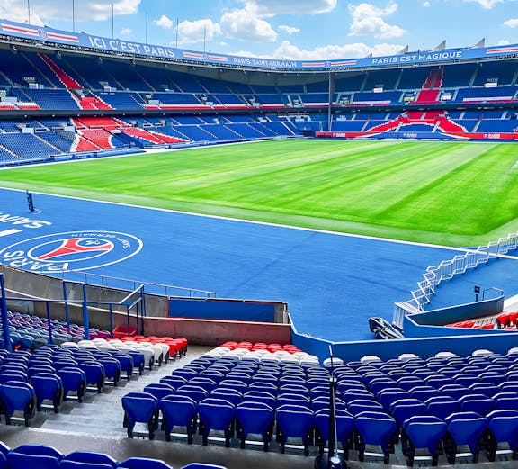 PSG Stadium seating and field view, Paris, France.