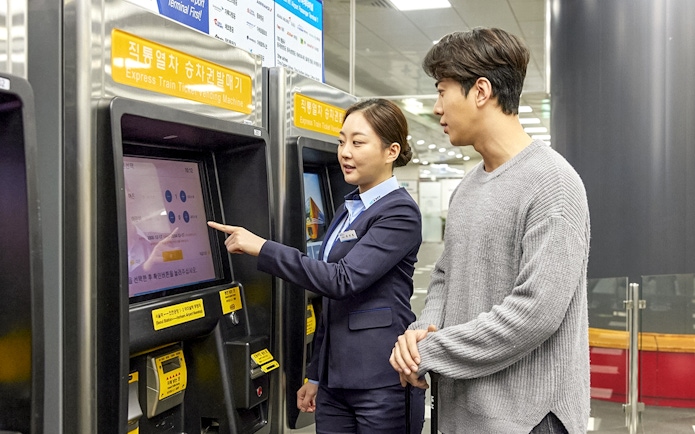 Ticket machine at Incheon Airport for Seoul Station round trip.