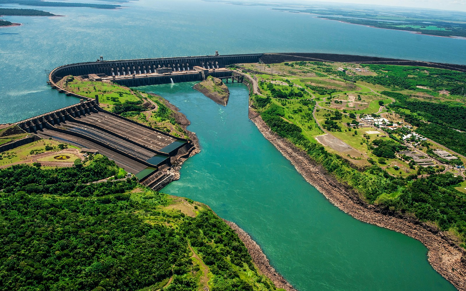 Itaipu electrical dam in Brazil and Argentina aerial photo