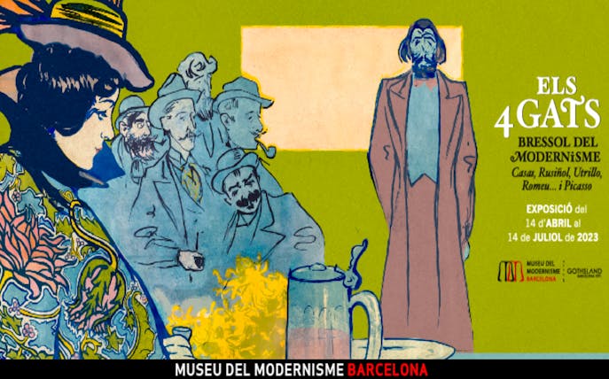 Illustration of artists at The 4 Cats, Modernism Museum Barcelona exhibit.