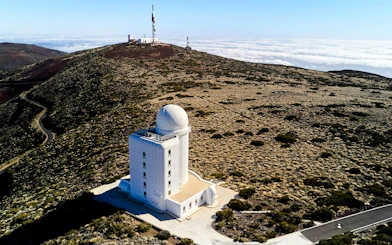 Aerial view of observatory near Teide Volcano, Tenerife.