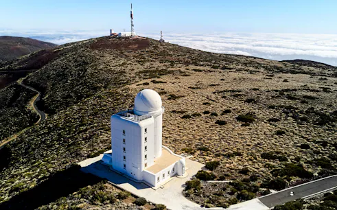 Aerial view of observatory near Teide Volcano, Tenerife.
