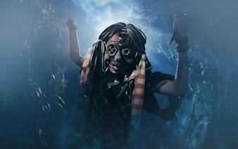 Performer in a mask at Thorpe Park Fright Nights event.
