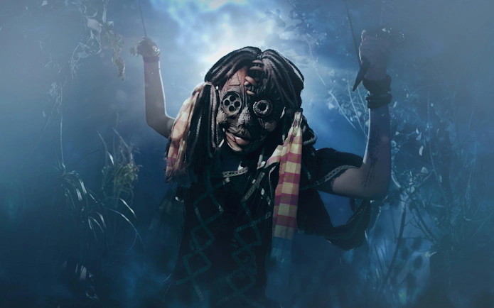 Performer in a mask at Thorpe Park Fright Nights event.