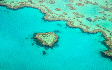 Aerial view of Heart Reef in the Whitsundays, Great Barrier Reef, Australia.