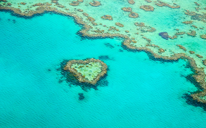 Aerial view of Heart Reef in the Whitsundays, Great Barrier Reef, Australia.